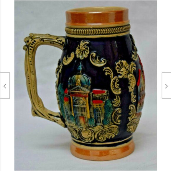 Vintage Beer Stein Germany Frankfur Wiesbaden Kurhaus Ceramic Mug Raised Design - Picture 3 of 7